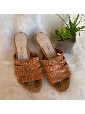 Dana Buchman Women's Wedge Sandals Brown Braided Straps Cork Heel 7.5